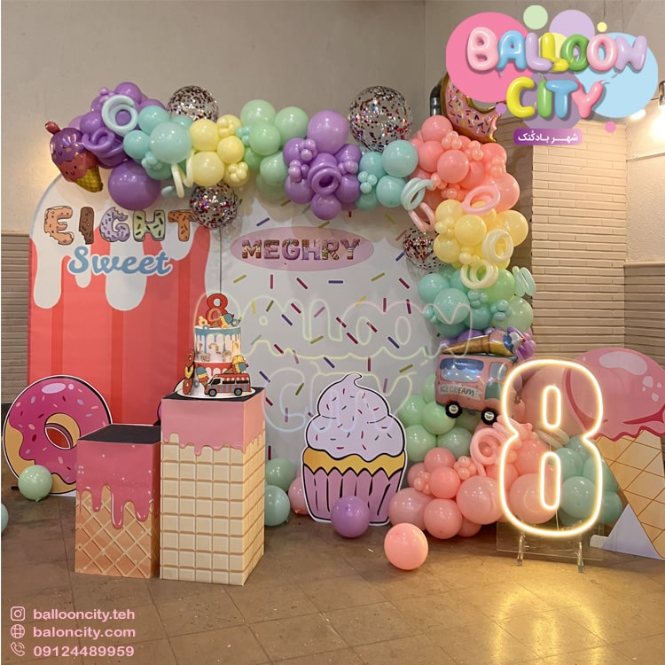 دکور تم تولد بستنی و دونات