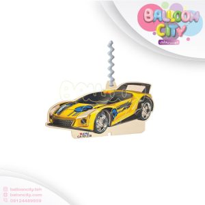 شمع روی کیک تم تولد ماشین زرد 10 سانتی Hot Wheels