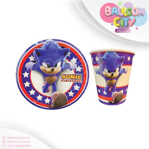 پیش دستی و لیوان تم تولد سونیک Sonic بسته 10 عددی