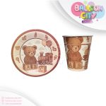 پیش دستی و لیوان تم تولد تدی بسته 10 عددی