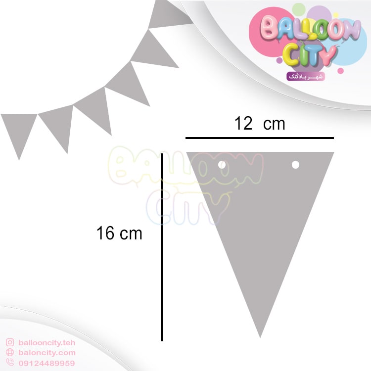 ریسه تم تولد مثلثی رنگ طوسی نقره ای