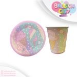 پیش دستی و لیوان تم تولد بستنی بسته 10 عددی