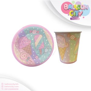 پیش دستی و لیوان تم تولد بستنی بسته 10 عددی