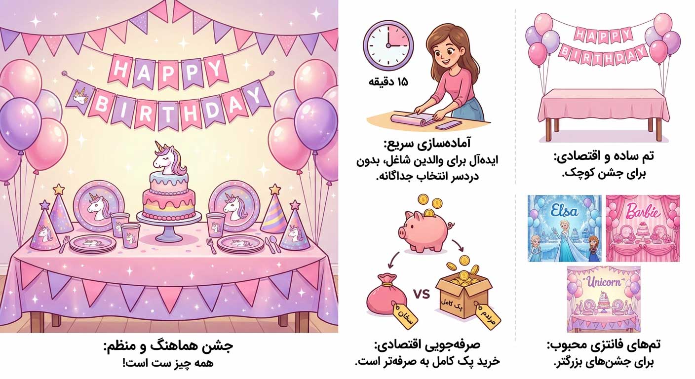 مزایای خرید پک کامل تم تولد دخترانه